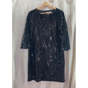 Chico's Sequin Embellished Black Cocktail Party Dress Size 1 Medium